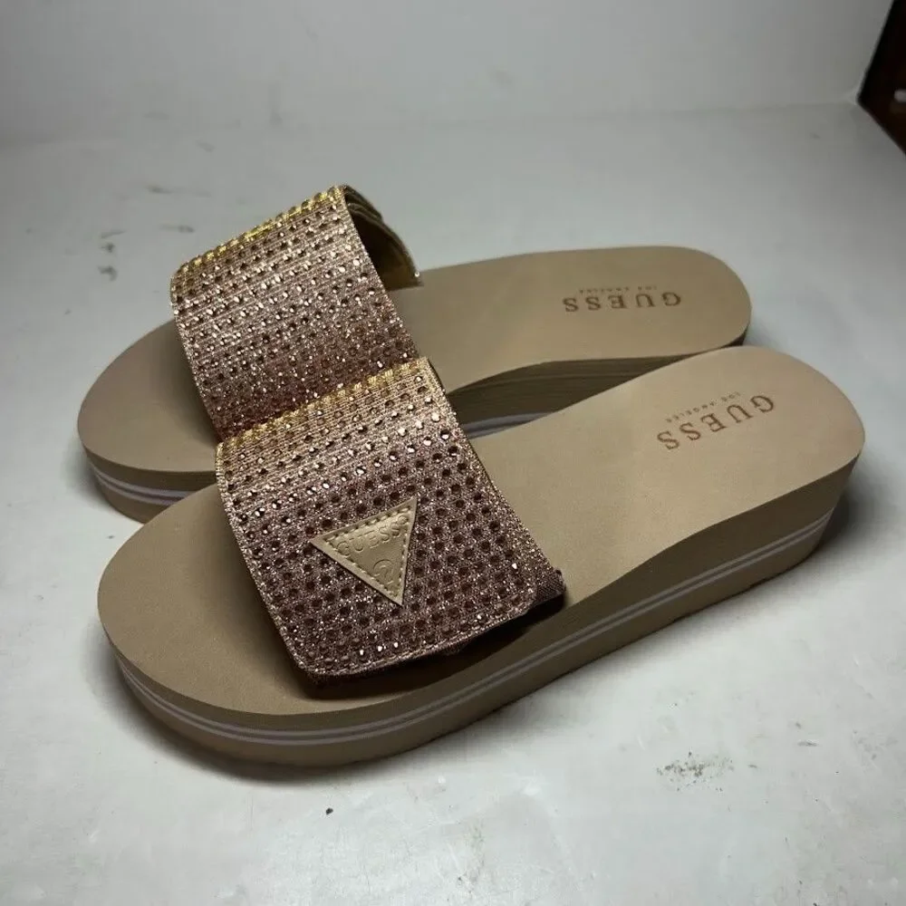 GUESS Womens 7 M Light Pink Abet Open Toe Platform Slide Sandals NEW FX2